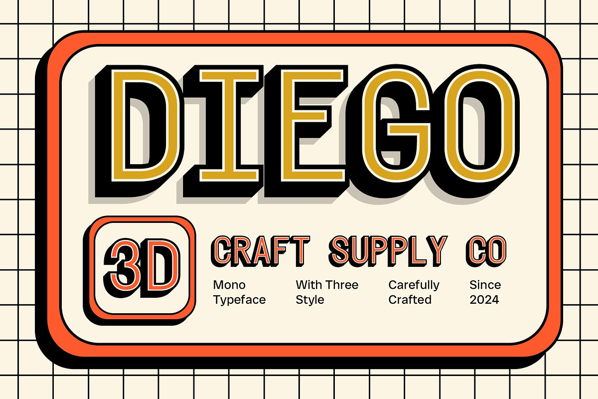 CS Diego Mono 3D, a Sans Serif Font by Craft Supply Co. (Photo 1 of 8)