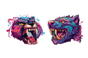 Two ferocious beasts cartoon set, an Animal Illustration by Onyx
