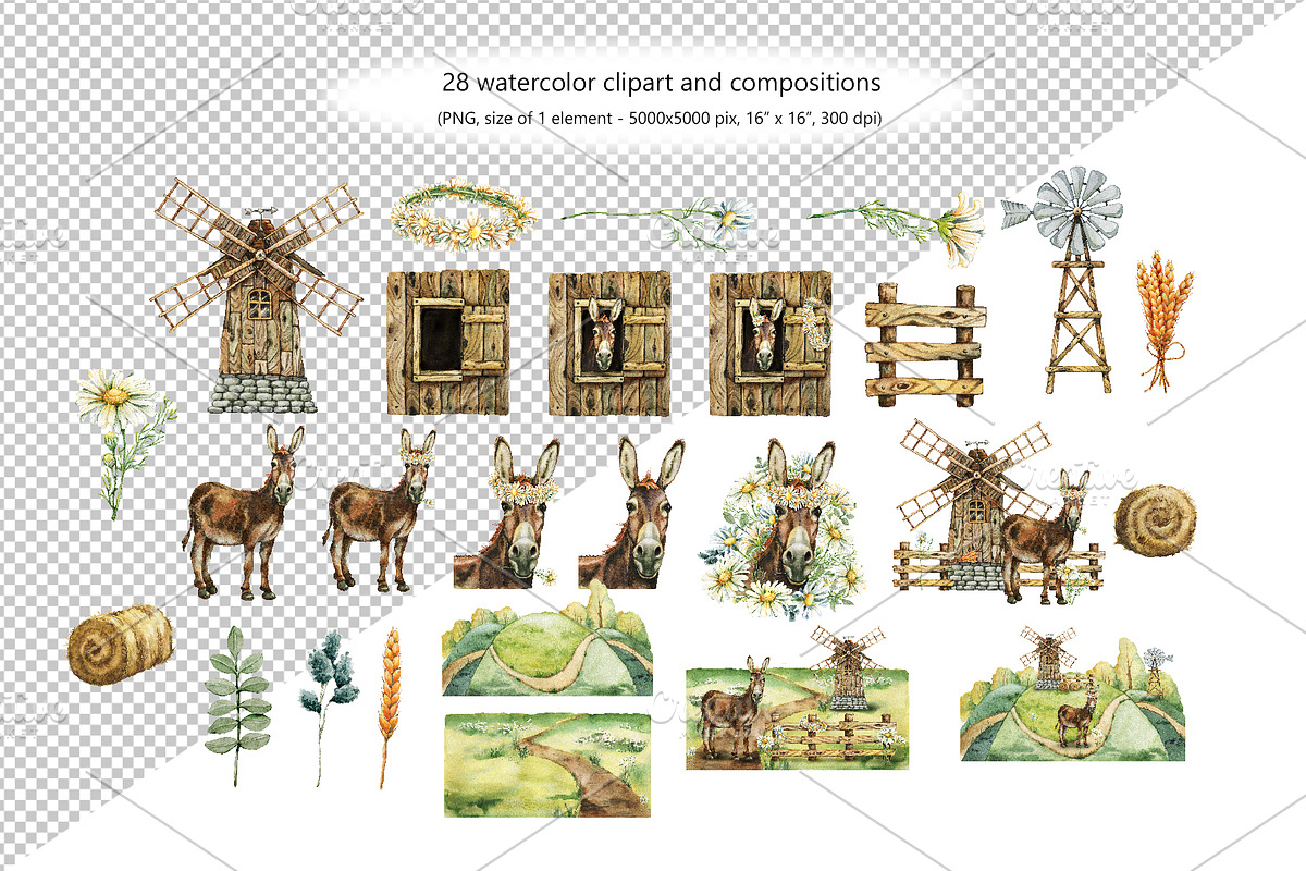 Donkey and windmill clipart, an Animal Illustration by Artmanata (Photo 2 of 11)