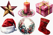 Elegant Burgundy Christmas Clipart, an Illustration by Canvas Craft (Thumbnail 2 of 7)
