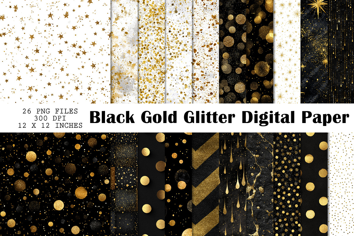 Black Gold Glitter Digital Paper, a Pattern Graphic by CreationArt (Photo 1 of 5)