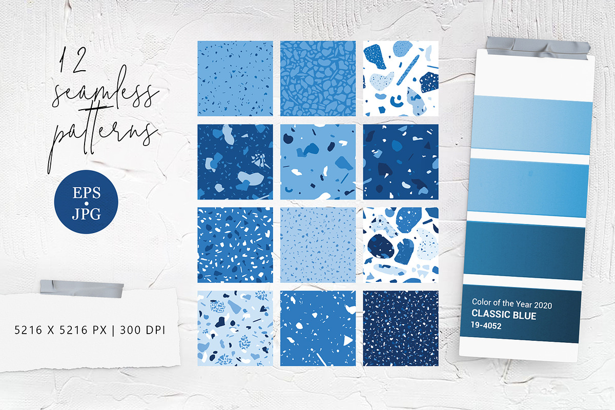 Abstract Blue Terrazzo Patterns, a Pattern Graphic by Julie&Taily (Photo 2 of 9)