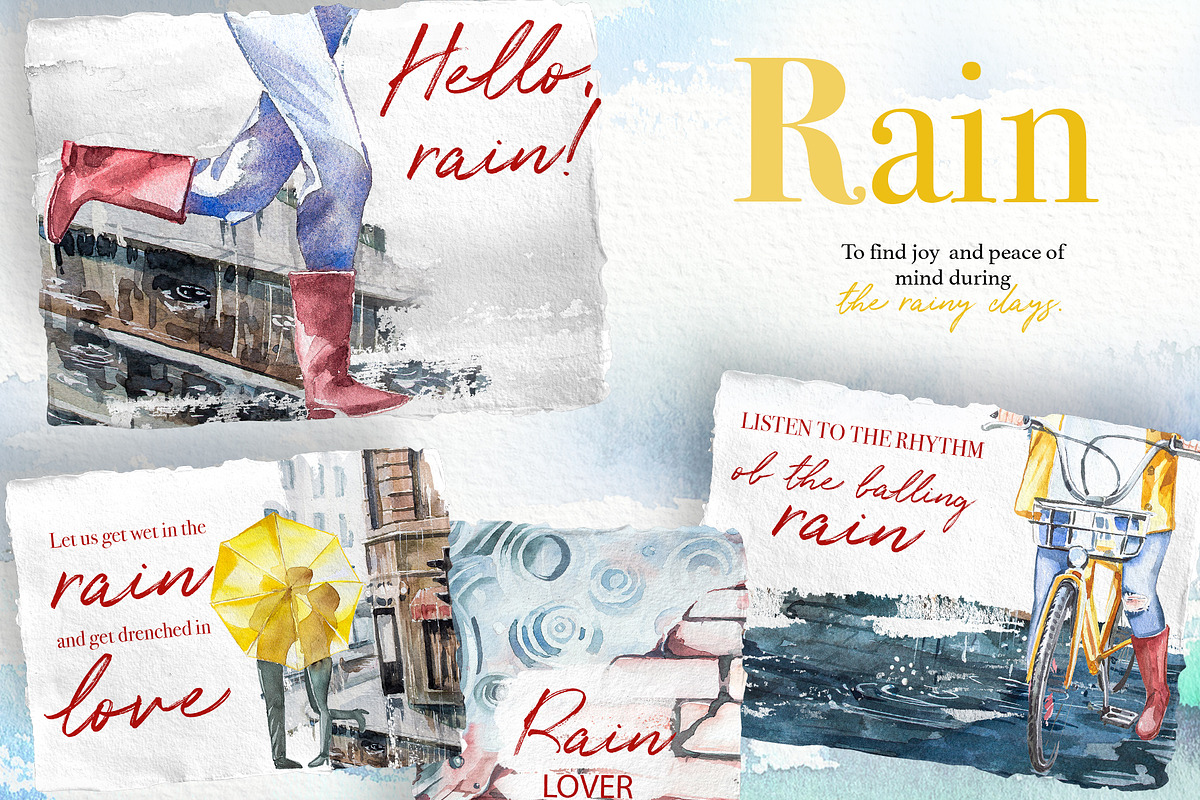 Watercolor Rain Clipart Set, a Seasonal Illustration by ArtCreationsDesign (Photo 2 of 12)