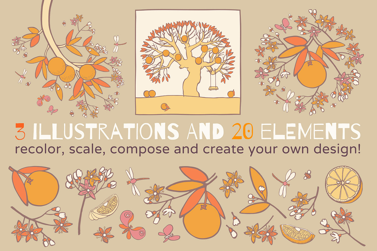 Orange garden. Set of fruit patterns, a Pattern Graphic by julianaapina (Photo 5 of 7)