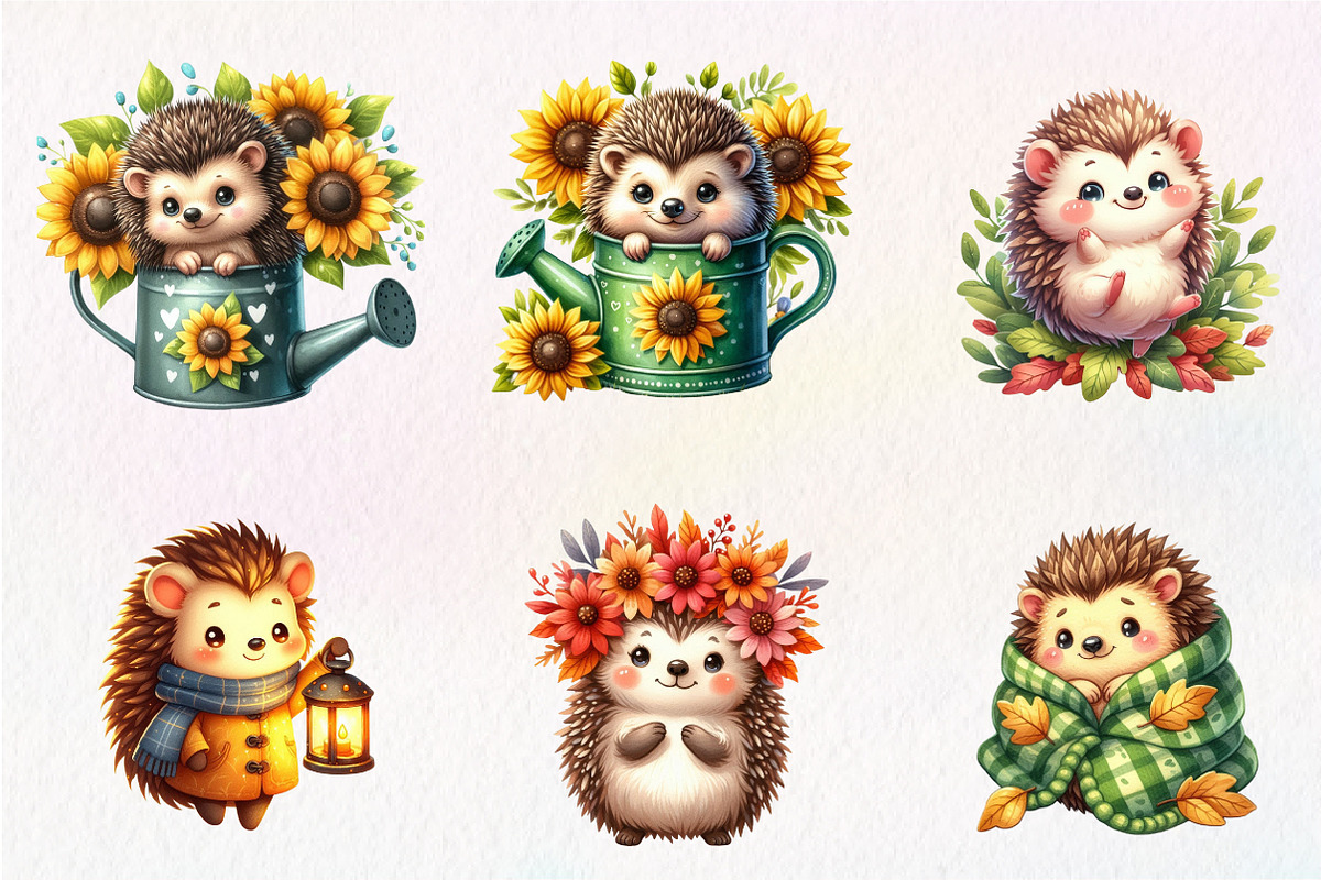Cute Autumn Hedgehog Garden Clipart, an Illustration by CreationArt (Photo 9 of 9)