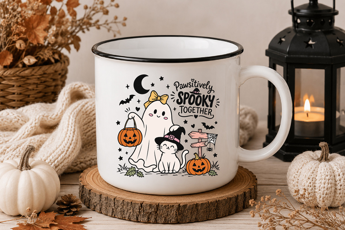 Cute Halloween Ghost & Cat PNG, a Seasonal Illustration by Designworld (Photo 4 of 4)