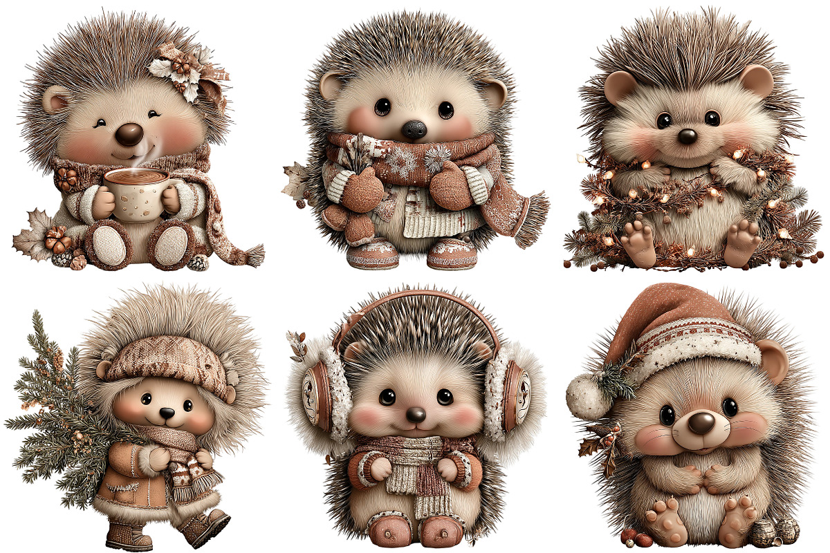 Funny Christmas Hedgehog Clipart, an Illustration by Craft Nest (Photo 7 of 9)