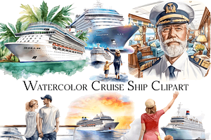 Watercolor Cruise Ship Clipart