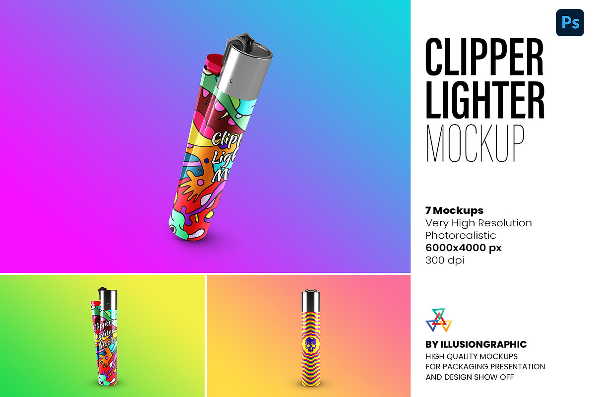 Clipper Lighter Mockup - 7 views, a Merchandise Mockup by Illusiongraphic (Photo 1 of 17)