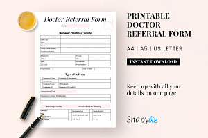 Printable Doctor Referral Form, a Print Template by Snapybiz