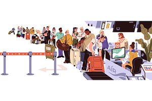 People in queue at airport banner, a Person Illustration by PaperTrident