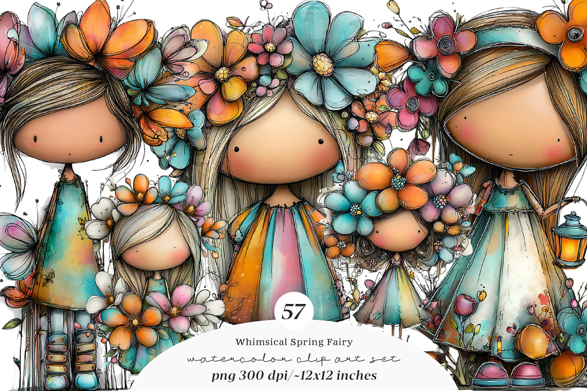 Whimsical spring fairy clipart, an Illustration by SinaCreation (Photo 1 of 11)