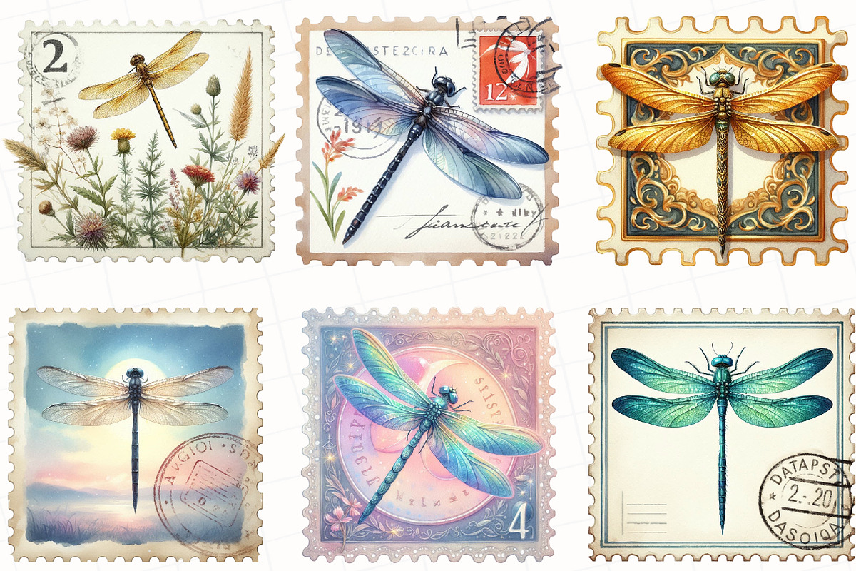 Dragonfly Postage Stamp Clipart, an Illustration by OK Design (Photo 2 of 5)