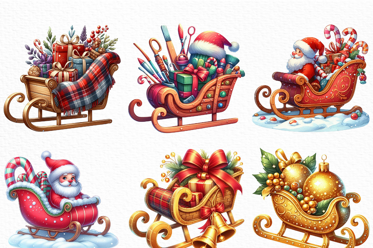 Christmas Sleigh Sublimation Clipart, an Illustration by Craft Nest (Photo 5 of 6)