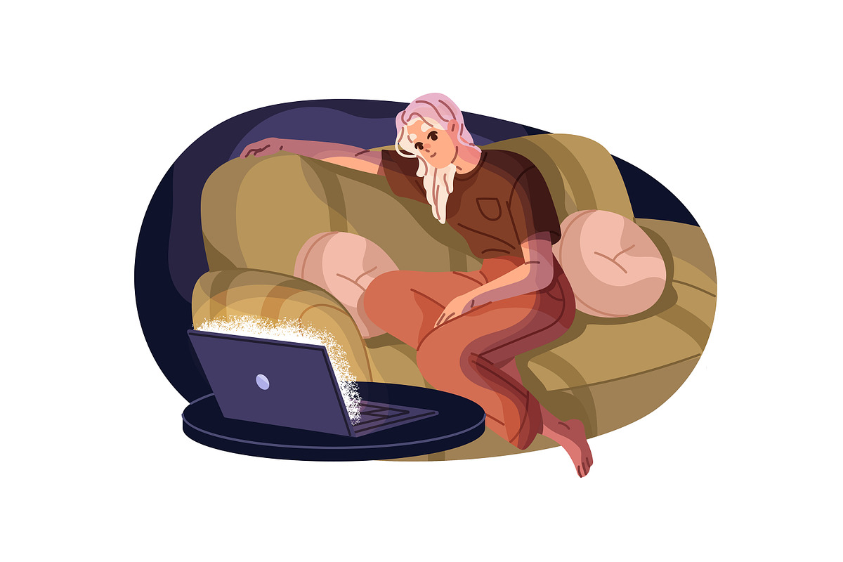 People use gadgets at night set, a Person Illustration by PaperTrident (Photo 4 of 9)