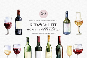 Wine Bottles & Glasses — Watercolor, a Decorative Illustration by ThaismotaCreativeCo