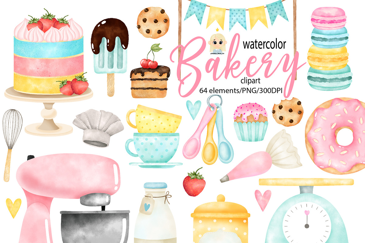 Bakery Watercolor Clipart, an Illustration by Natalya_Mona_Art (Photo 1 of 8)