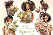 Spring Black Girl Clipart, a Person Illustration by GlamArtZhanna (Thumbnail 1 of 4)