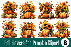 Fall Flowers And Pumpkin Clipart, an Illustration by Wow Magic