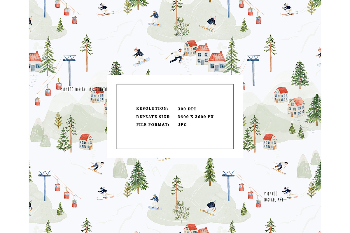 Ski Resort Mountains Snow pattern, a Pattern Graphic by Milatoo (Photo 3 of 3)
