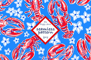 Preppy Red & Blue Lobster Pattern