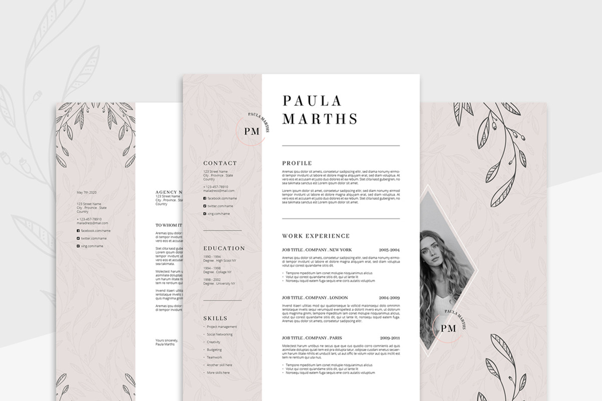 FLORAL Resume/CV + Cover Letter, a Resume Template by AgataCreate (Photo 1 of 10)