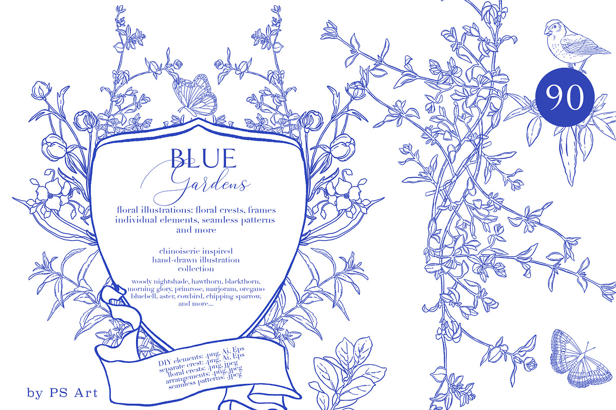 Blue Gardens Chinoiserie set, a Texture Illustration by Patishop Art (Photo 1 of 11)