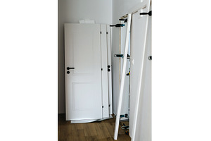 Door frame installation with clamps, an Architecture Photo by HalfPoint