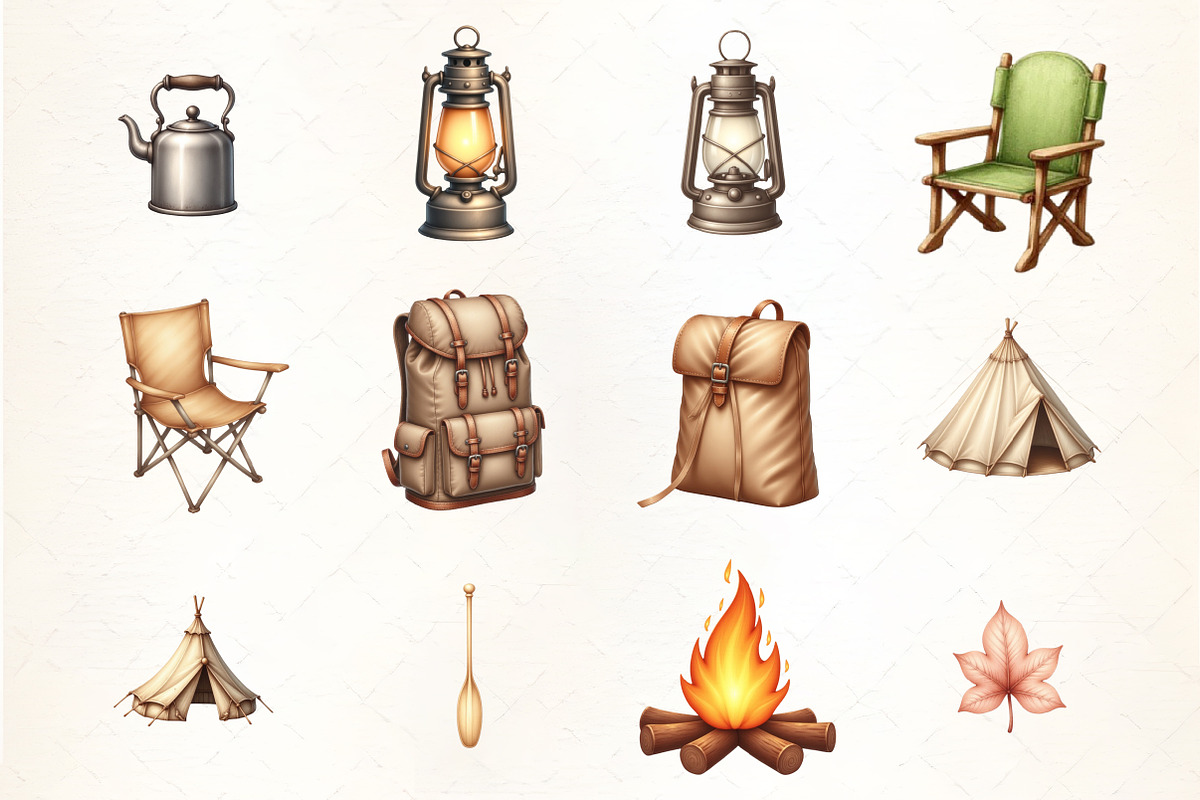 Vintage Camping Watercolor Clipart, an Illustration by CrexoraLab (Photo 2 of 5)