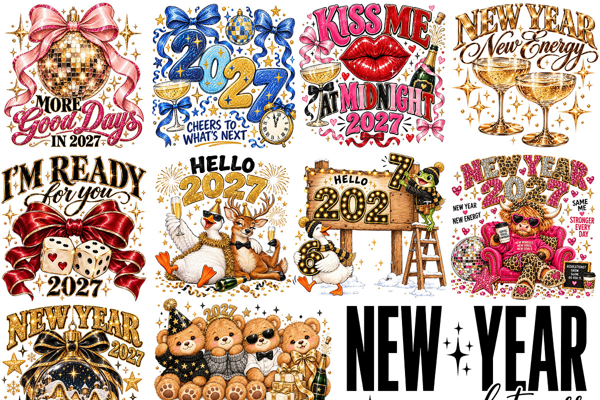 Happy New Year 2027 PNG Bundle, a Seasonal Illustration by OK Design (Photo 1 of 4)