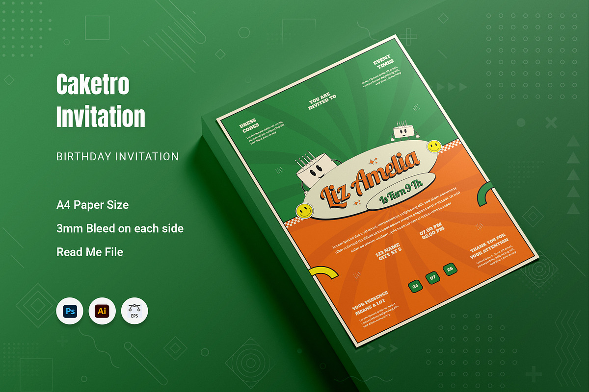 Caketro Birthday Invitation, an Invitation Template by Fannan Studio (Photo 1 of 2)