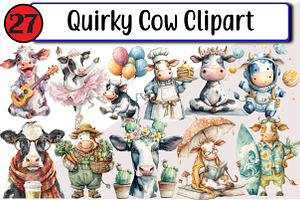 Quirky Cow Clipart, an Illustration by Design Market