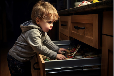 Unguided Child exploring kitchen, a Person Photo by Ylivdesign