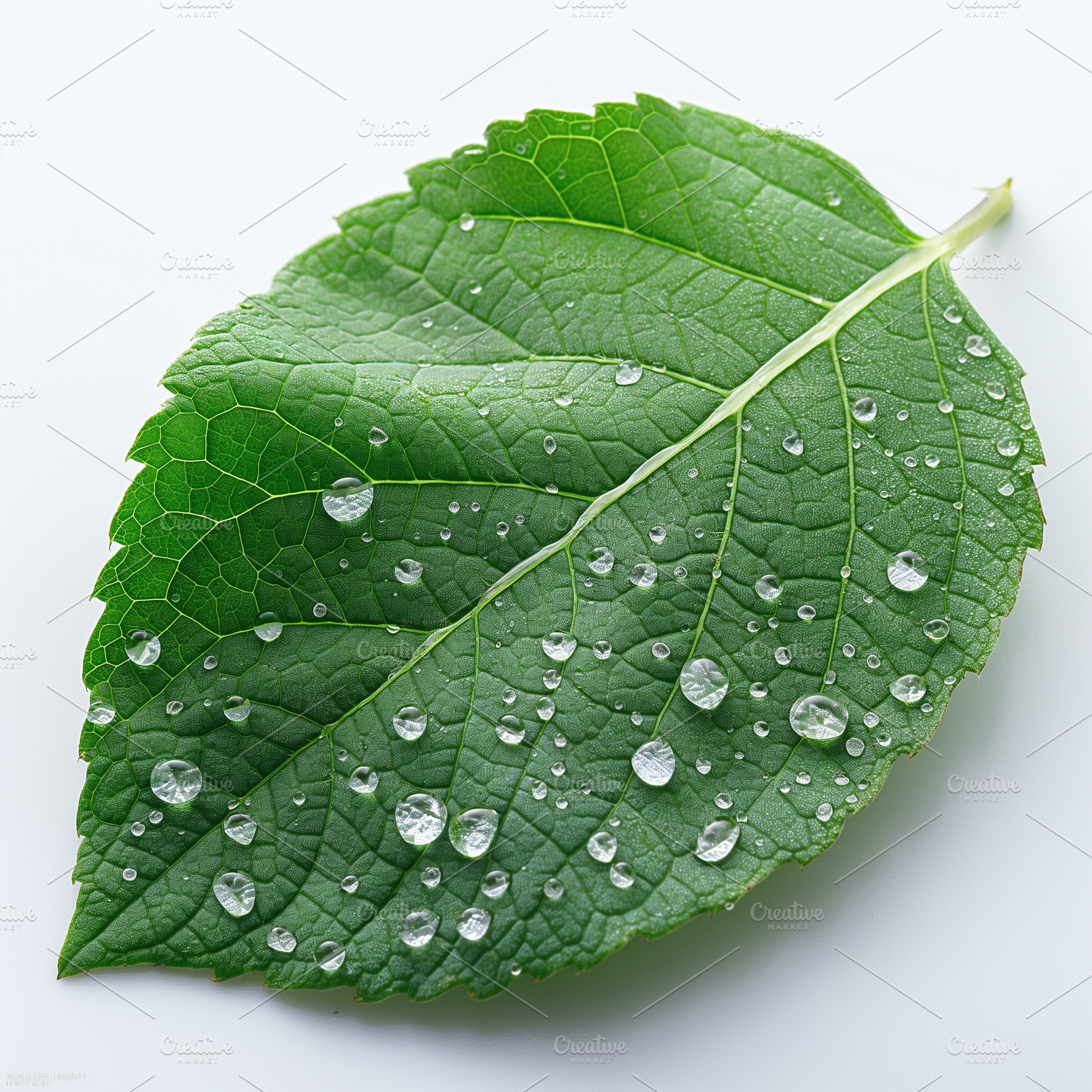 A fresh green leaf adorned with dewdrops, showcasing nature's intricate details, a Background Photo by ImageMir