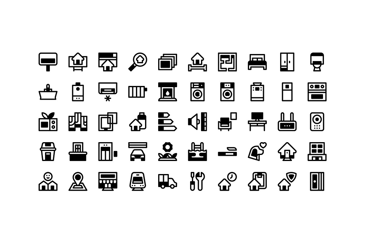 50 Home Rental Icons, an Outline Icon by Side Project (Photo 3 of 8)