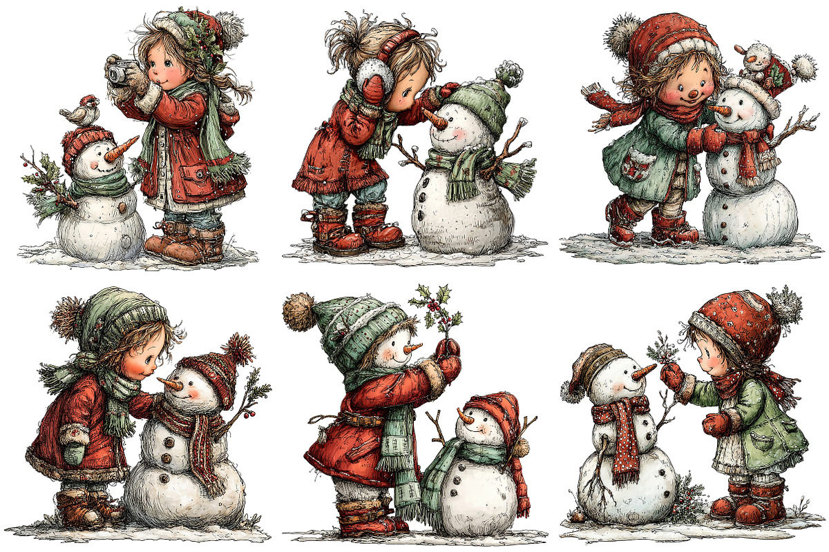Christmas Girl & Snowman Clipart, an Illustration by Craft Nest (Photo 7 of 10)