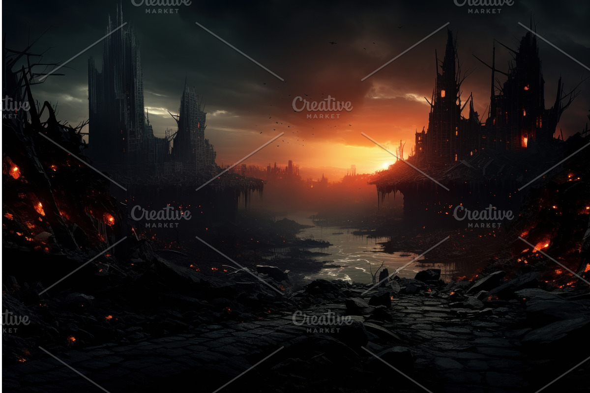 Apocalypse city dark. Generate Ai, an Object Illustration by Ylivdesign