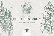 Coniferous Forest - vctr line art, an Illustration by Bee_in_a_Nest (Thumbnail 1 of 3)