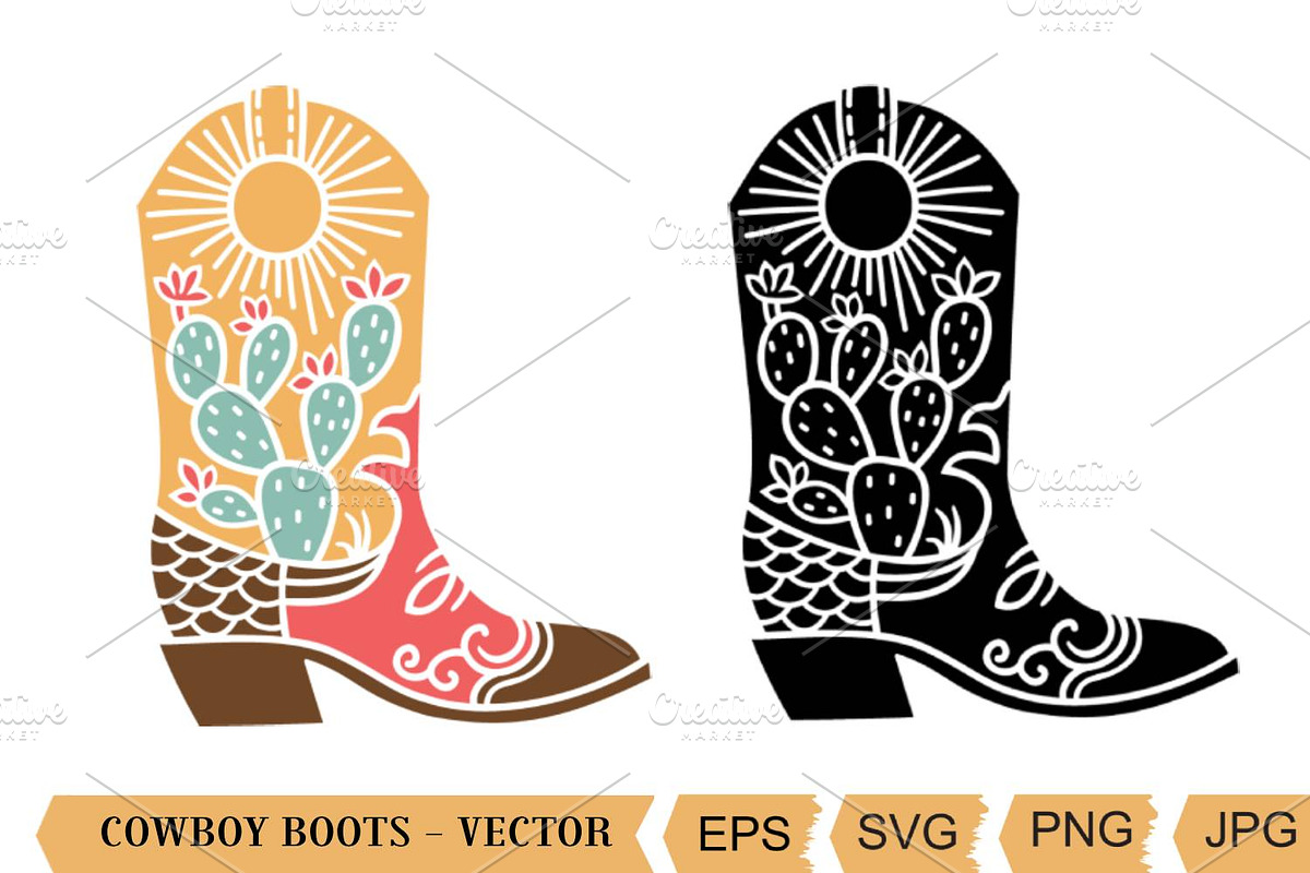 Cowboy boots SVG, cactus SVG, an Object Illustration by TanchaArt (Photo 1 of 6)