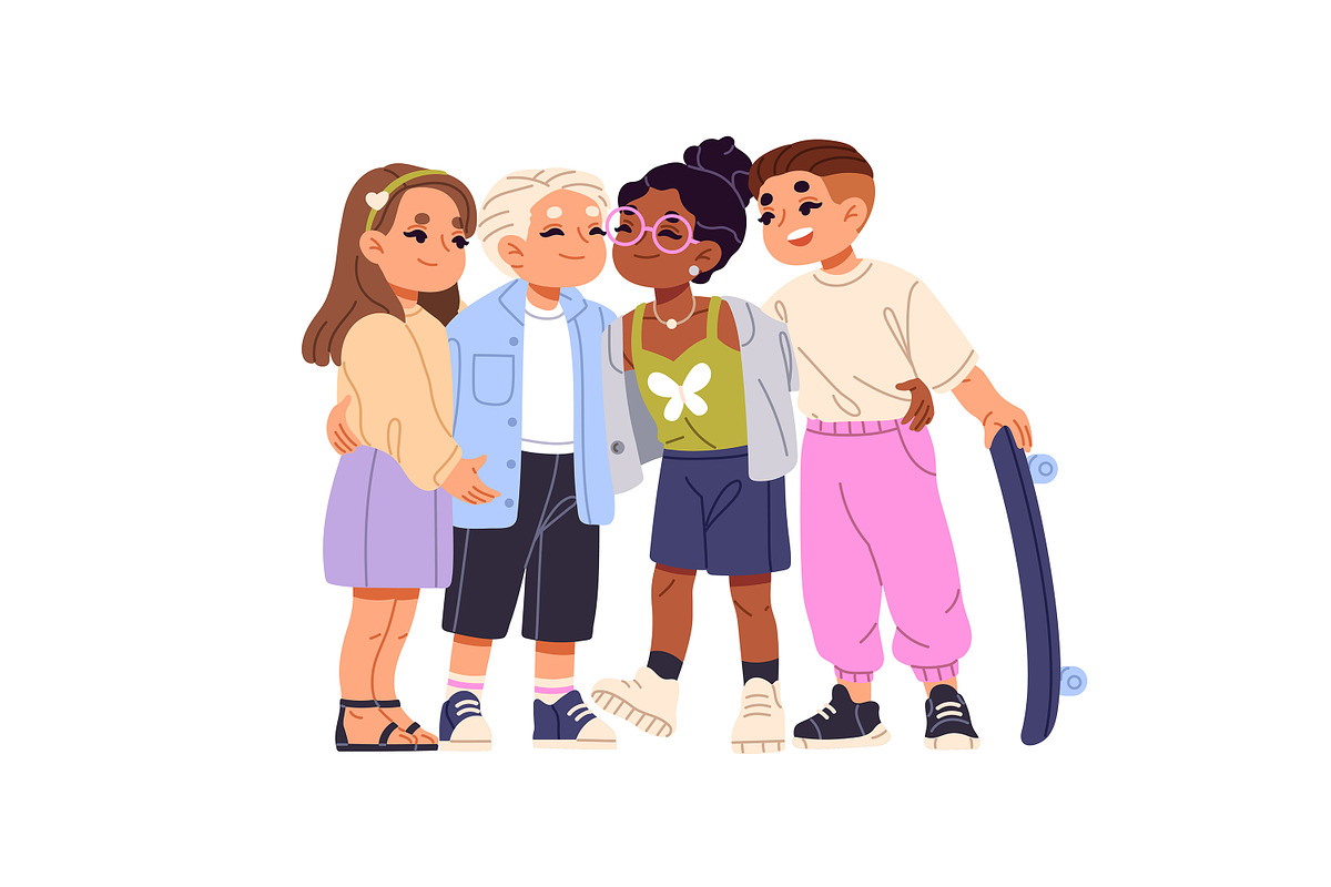 Cute, happy children hugging set, a Person Illustration by PaperTrident (Photo 7 of 7)