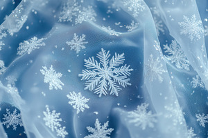 A delicate blue fabric adorned with white embroidered snowflakes, creating a wi, a Texture Graphic by Textures & Backgrounds
