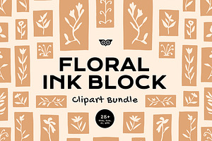 Floral inkblock clipart bundle