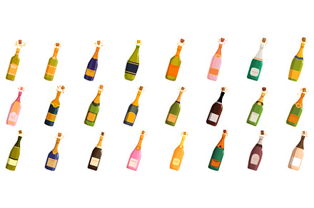 Champagne explosion vector. A row of, a Food Illustration by Ylivdesign