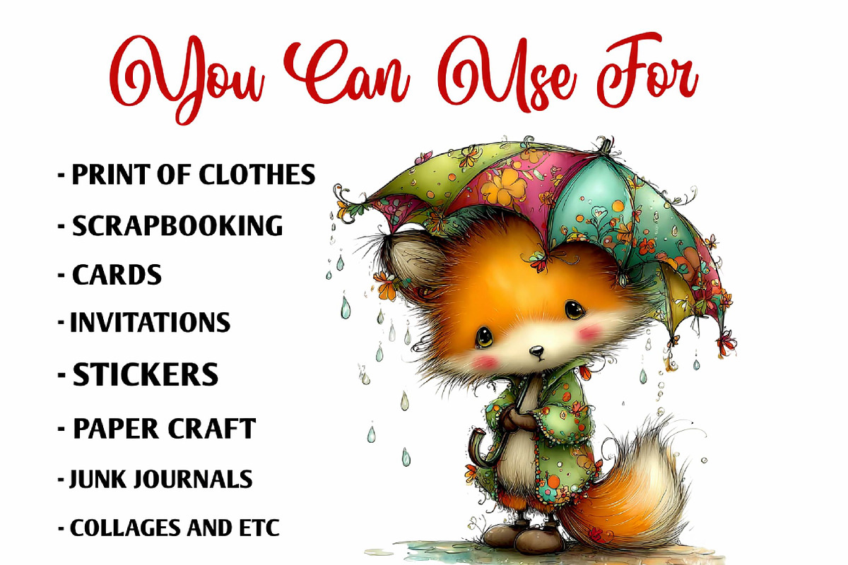 Whimsical Rainy Day Animals Clipart, an Animal Illustration by fashionaddict (Photo 7 of 7)