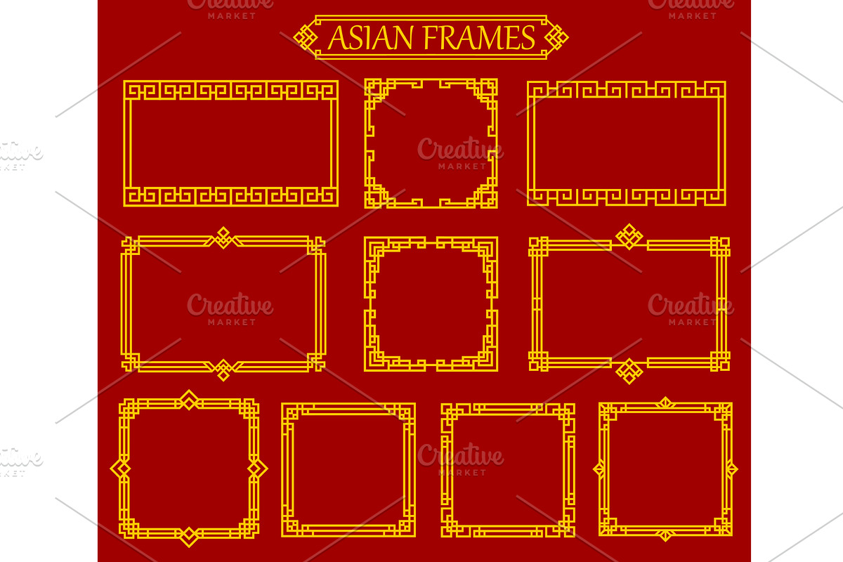 Asian square and rectangular frames, a Decorative Illustration by Vector Tradition