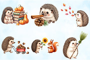 Watercolor Autumn Cute Hedgehog PNG, an Illustration by Craft Nest (Thumbnail 3 of 9)