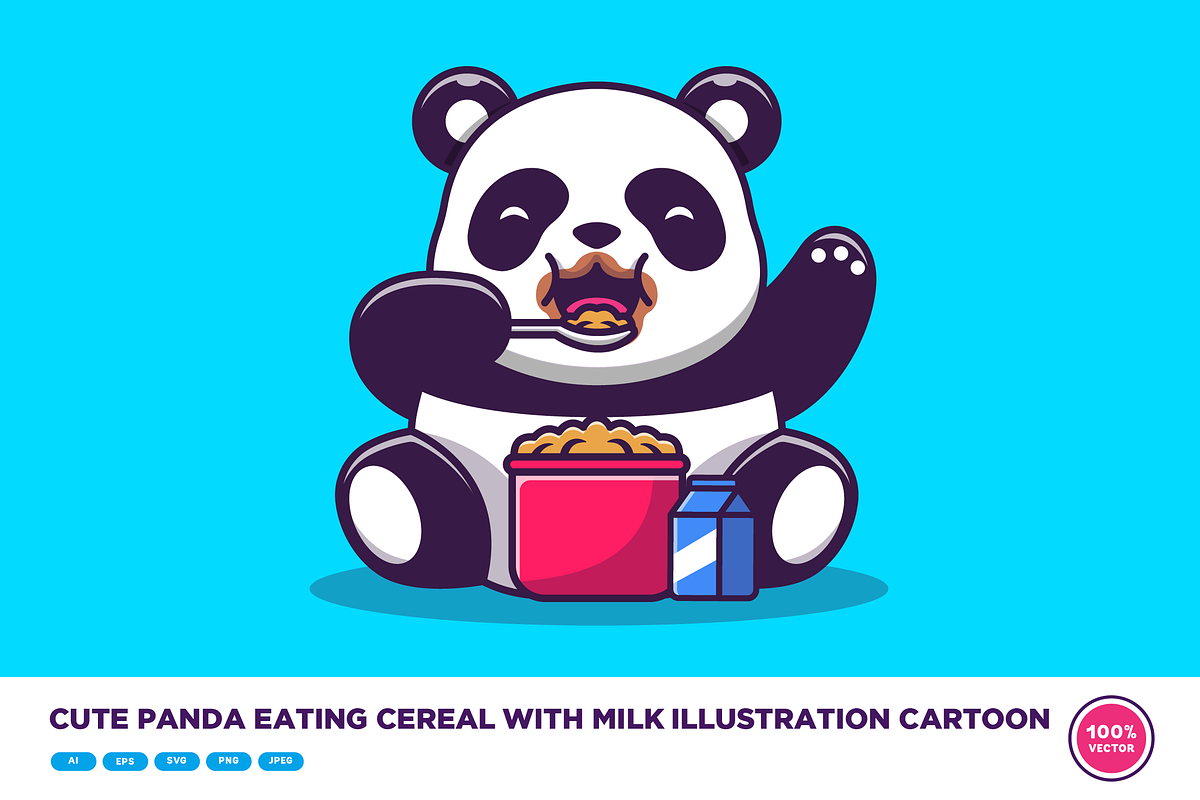 Cute Panda Eating Cereal With Milk, an Animal Illustration by Catalyst Labs