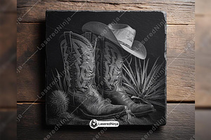 Cowboy Boots Hat Desert Plant Ranch