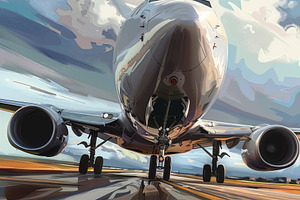 Front view of an airplane on the run, a Photo by LOGOCREATIVE