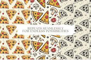 6 Retro Pizza Slice Seamless Pattern, a Pattern Graphic by Inknfolly